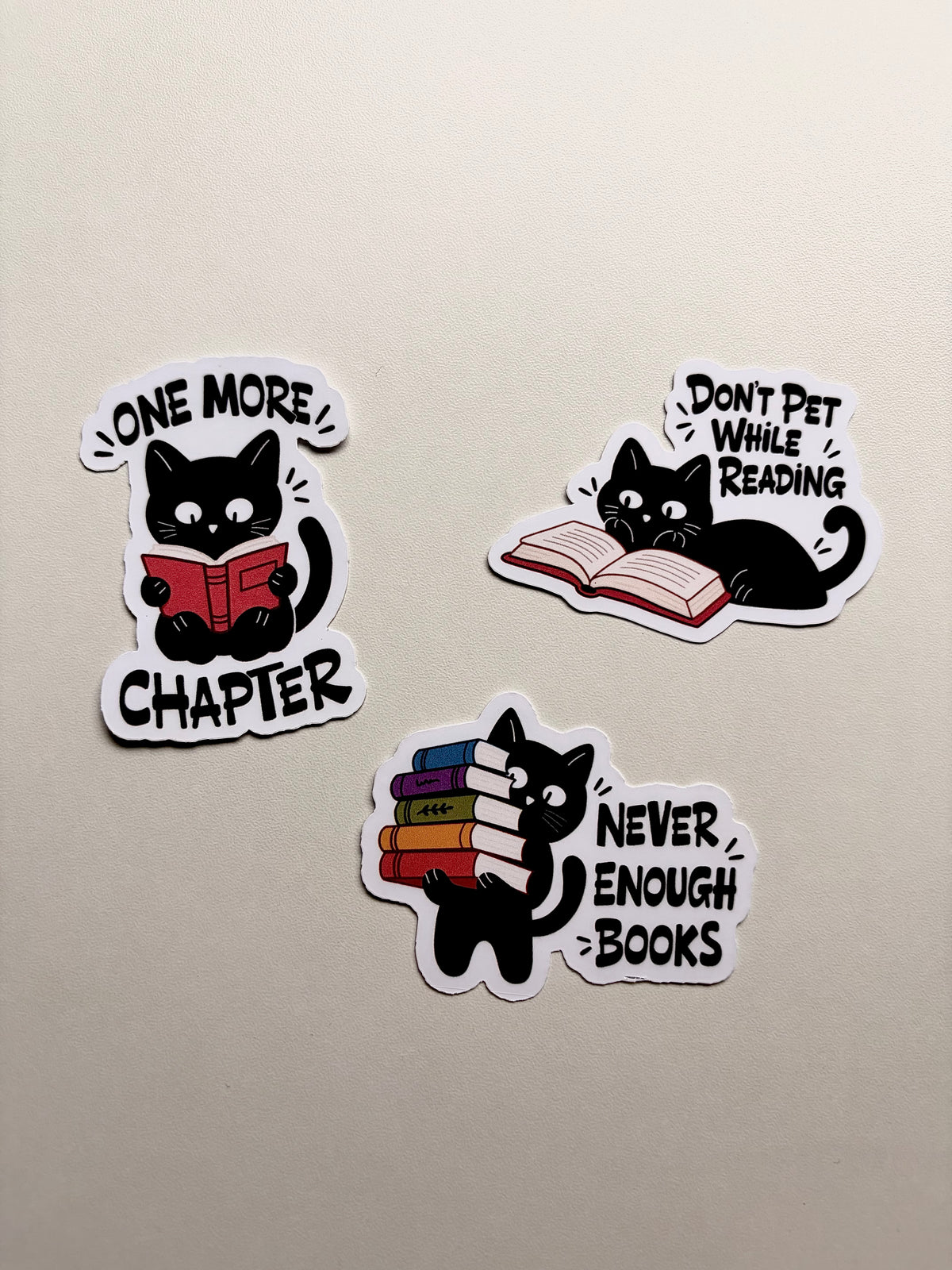 Bookish Black Cat Sticker Pack | Set of 3 Reading Stickers